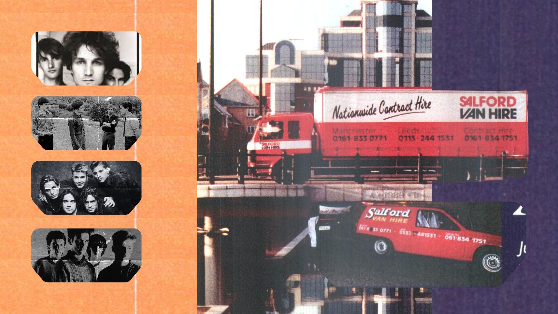 Copy of SALFORD VAN HIRE – Website images (5) A montage of bands that used Salford Van Hire and vans from the 80s that SVH lease dout for hire.